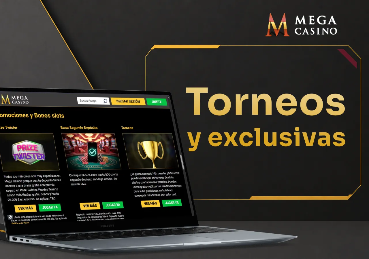 Portátil con los bonos exclusivos y torneos activos para los jugadores del casino.